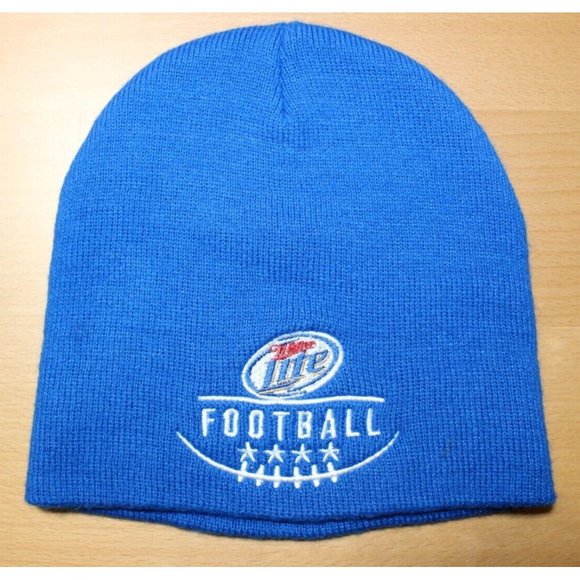 Miller Lite Embroidered  Beer Football Beanie Hats Blue One Sizes - Picture 2 of 3